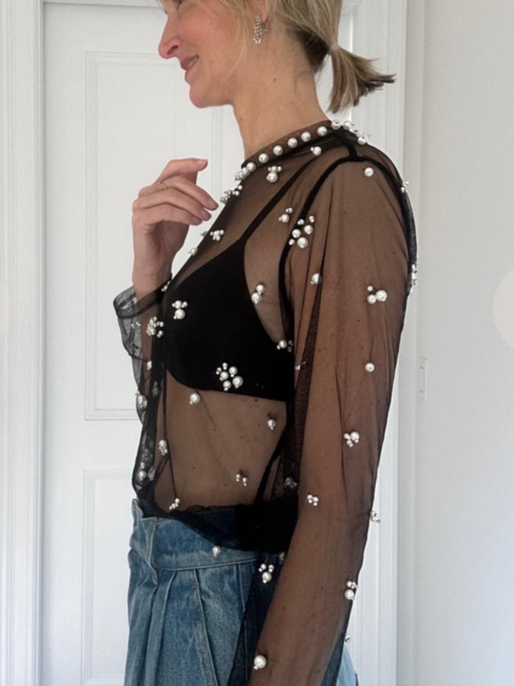 CREAM Rachel Comey sheer pearl Wilding top NWT